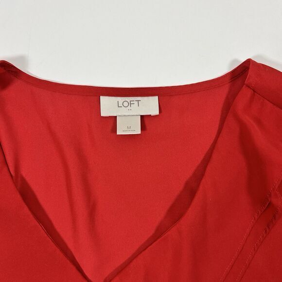 Ann Taylor Loft Blouse M Red Ruffle Silky Top - Picture 3 of 8